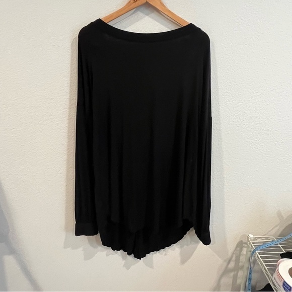 Free People black ribbed long sleeve surplice back tunic size large - Picture 1 of 12